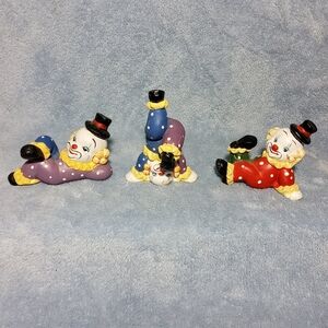 Vintage Set of 3 Ceramic Acrobat Tumbling Clowns Polka Dot Hand-Painted Figurine